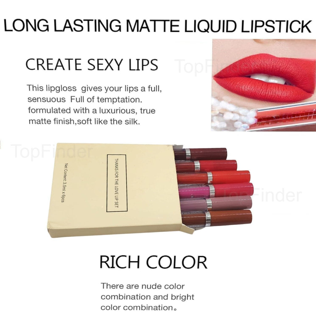 Handaiyan 6 Pcs Matte Liquid Lipstick Set - Long Lasting & Waterproof